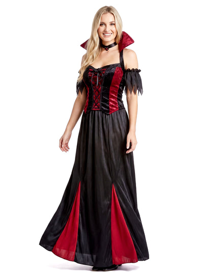 Bodenlanges Vampir-Kostüm Halloween für Damen schwarz-rot
