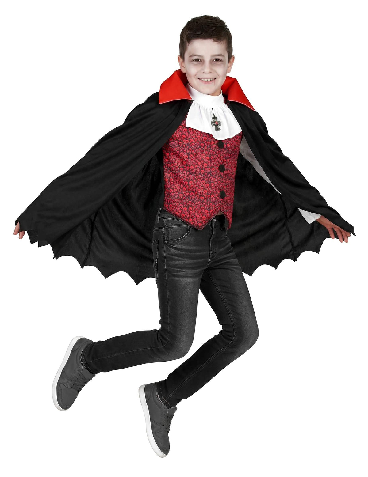 Vue de la cape déployée du déguisement de vampire pour garçon