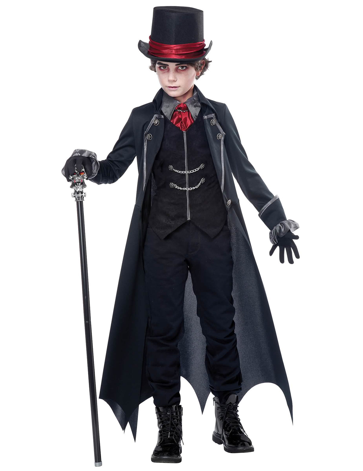 Gotisches Vampirkostüm für Jungen schwarz-grau-rot