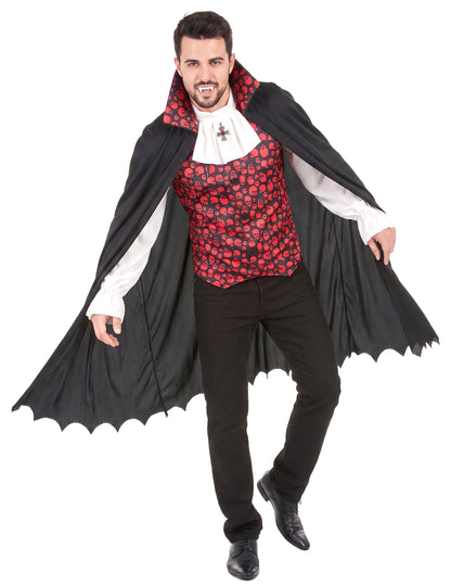 Vampirkostüm mit Totenkopfmuster für Herren schwarz-weiß-rot