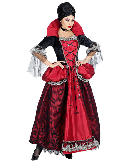 Vampirin-Herzogin-Kostüm für Damen in Rot und Schwarz mit Spitze