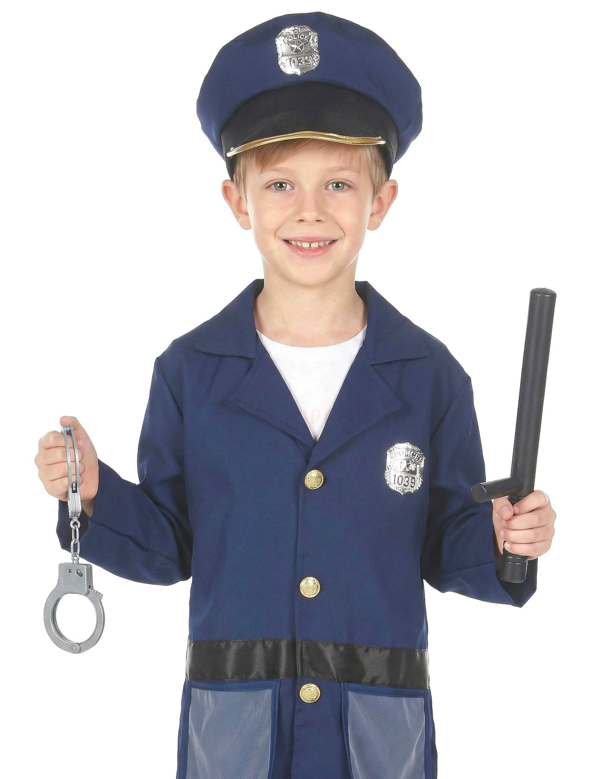 Detail des Schlagstocks und der Handschellen des Kostüms mit accessoires policier