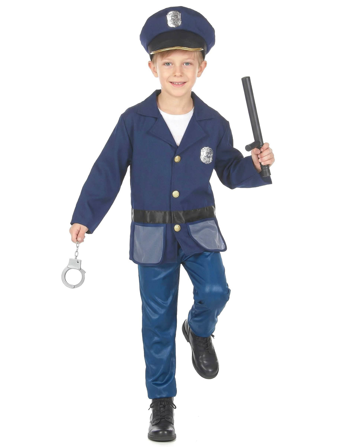 Verkleidung mit Zubehör Polizist für Kinder Blau mit Mütze, Schlagstock und Handschellen