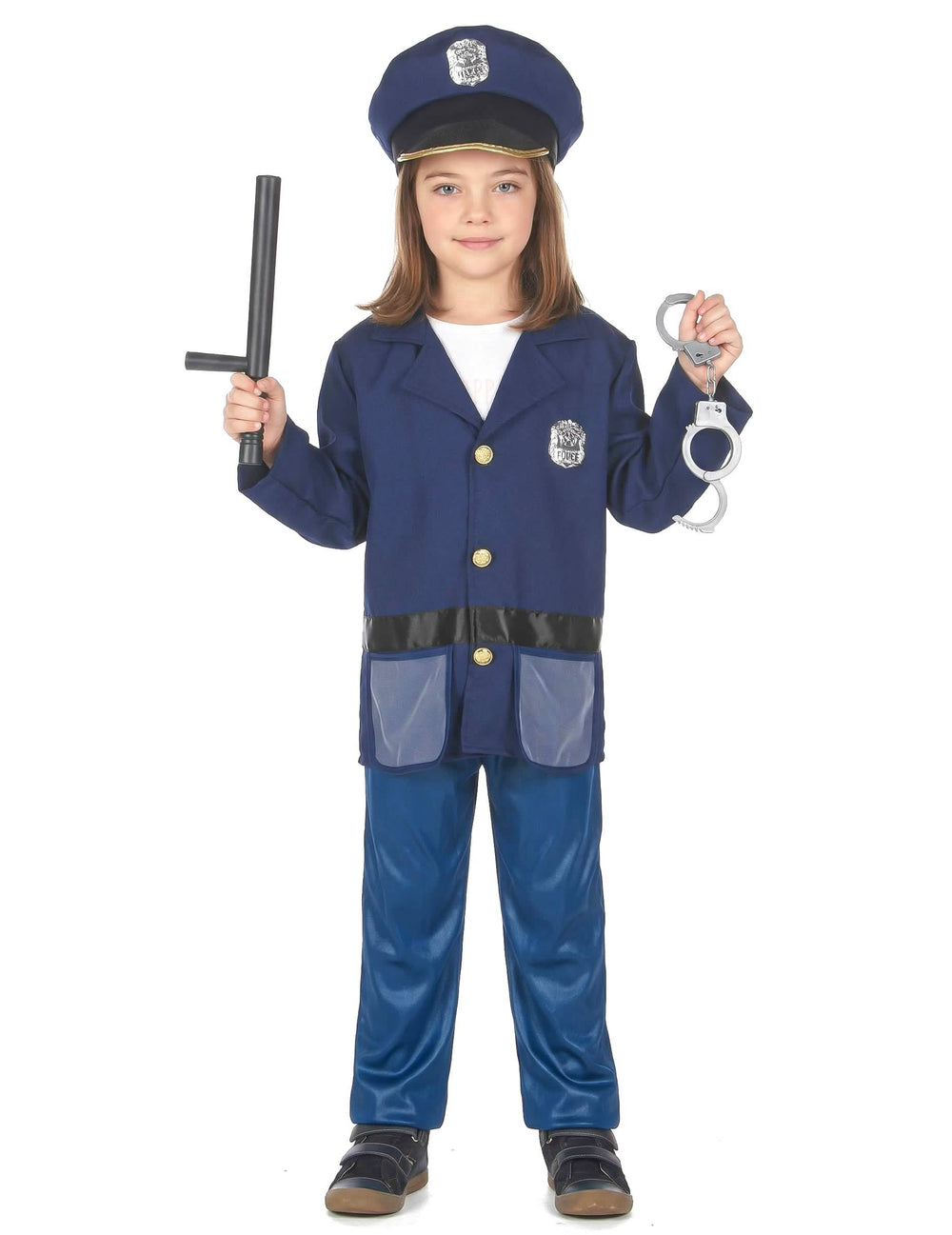 Übersicht über das Polizeikostüm mit accessoires für Kinder