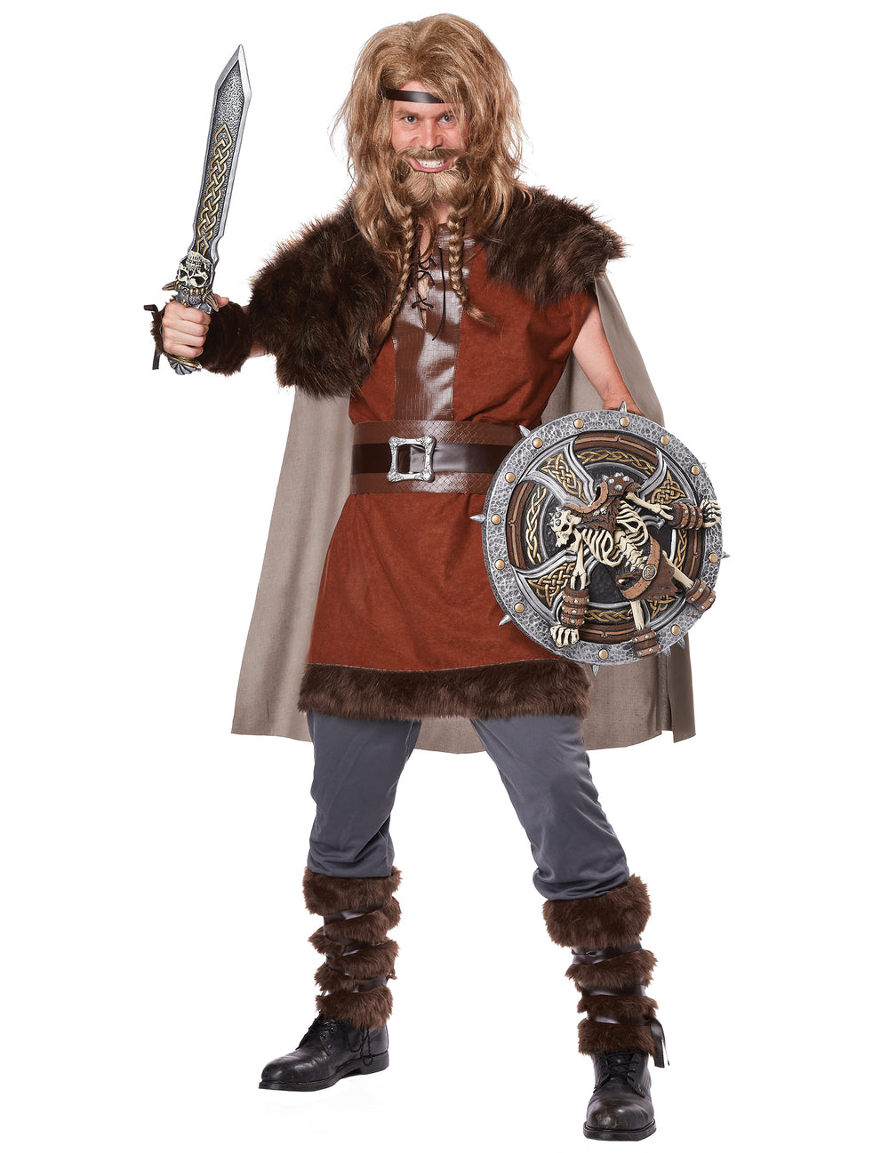 Déguisement Viking Puissant pour homme marron et gris avec fourrure