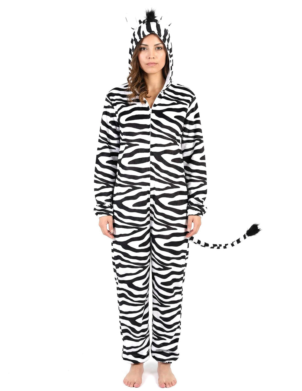 Vorderansicht des Zebra-Festkostüms für Damen
