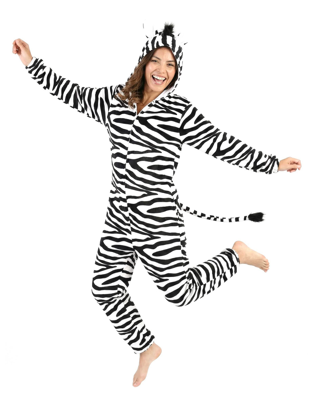 Bewegte Gesamtansicht des Zebra-Kostüms für Damen