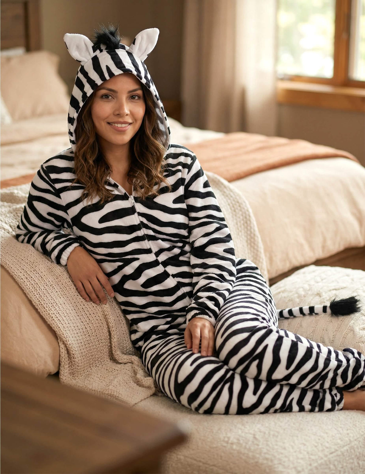 Sitzansicht des Zebra-Kostüms für Damen