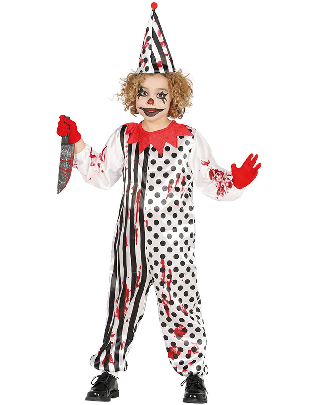 Verkleidetes Zombies-Harlekin-Kostüm für Kinder schwarz und weiß mit spitzem Hut