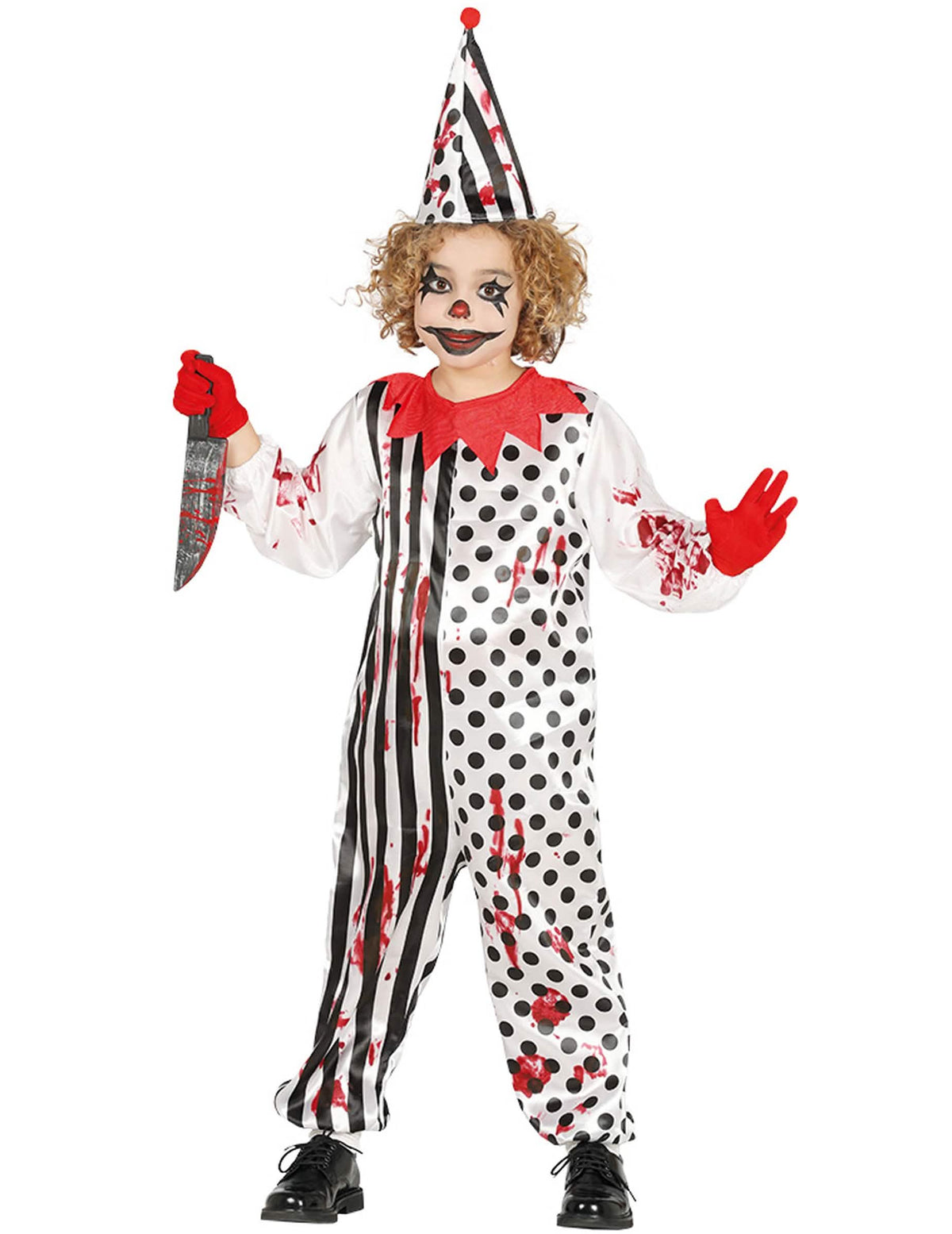 Verkleidetes Zombies-Harlekin-Kostüm für Kinder schwarz und weiß mit spitzem Hut