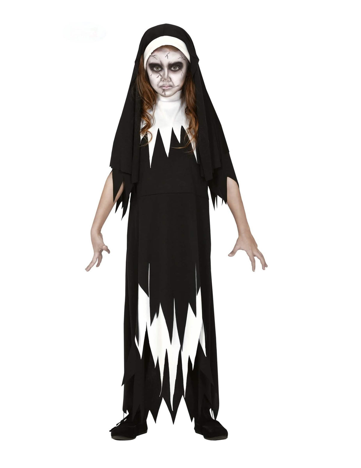 Zombie-Nonnen-Kostüm für Mädchen in Black and White mit gezackten Kanten