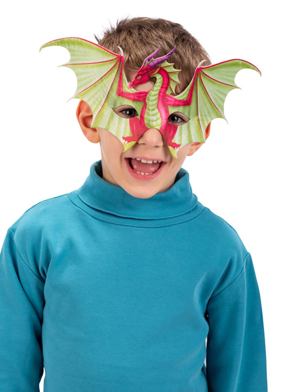 Halbmaske Drache für Kinder rot und grün