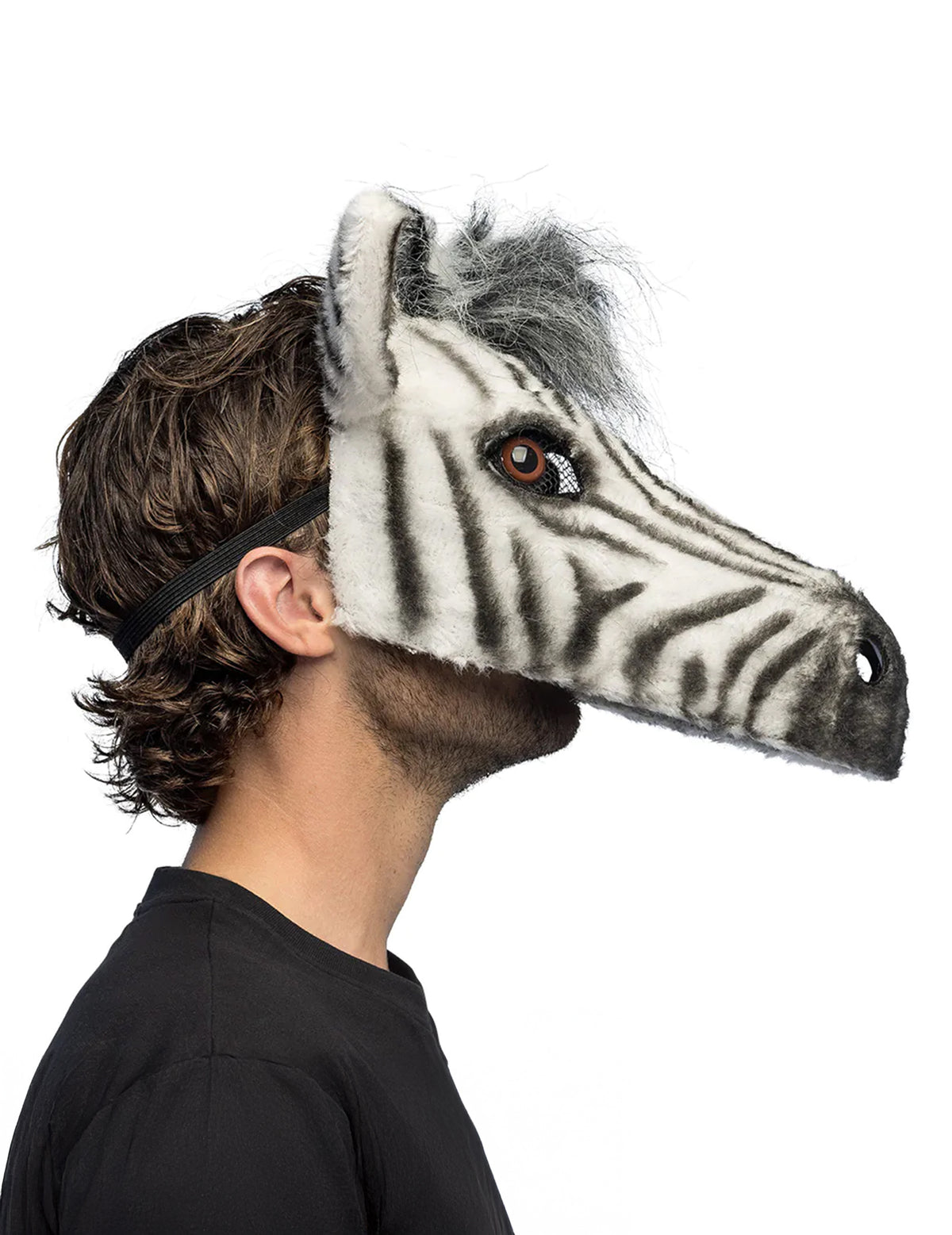 Vue de profil du demi-masque peluche zèbre