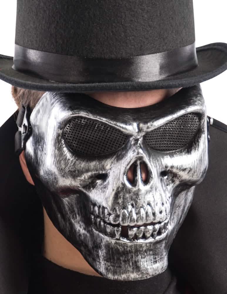 Halbe Skelettmaske für Erwachsene Farbe Silber
