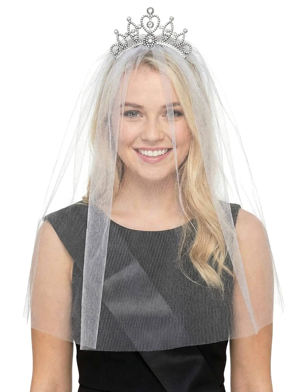 Diadem mit Brautschleier für Damen Weiß und Grau, Silber