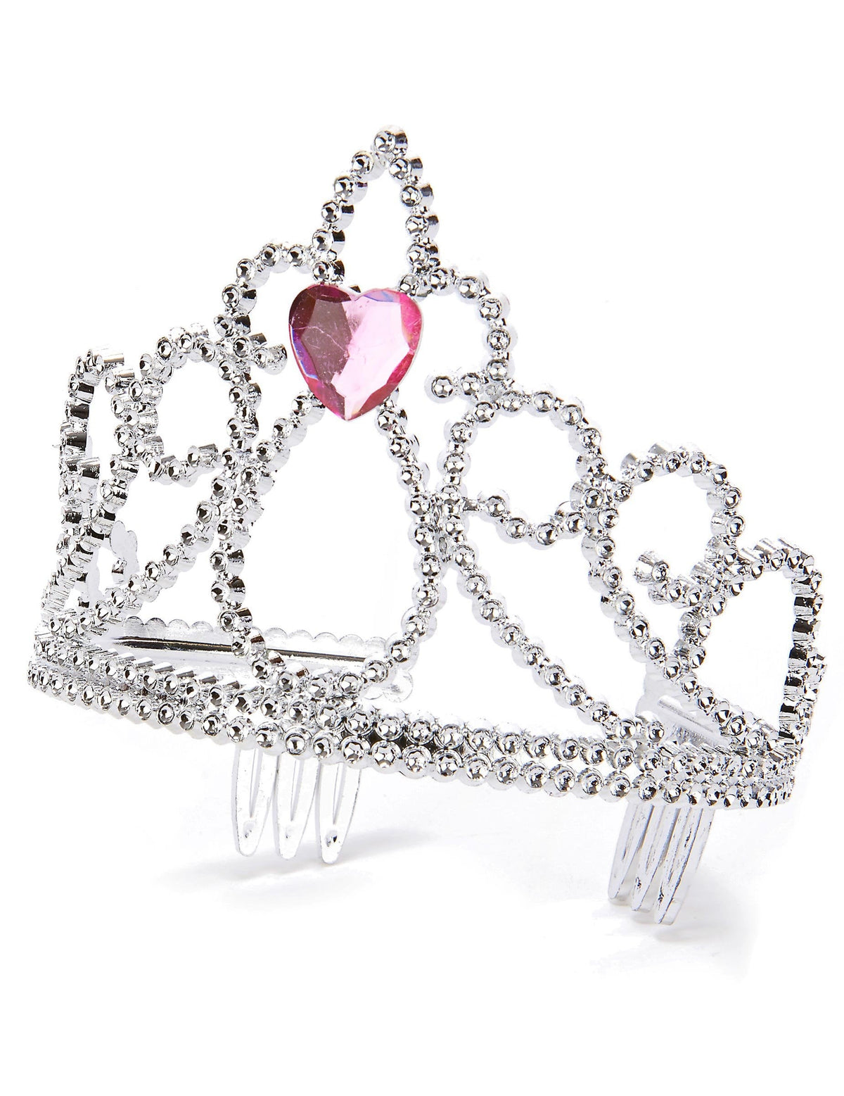 Vue de trois-quarts et peignes de fixation du diadème princesse cœur
