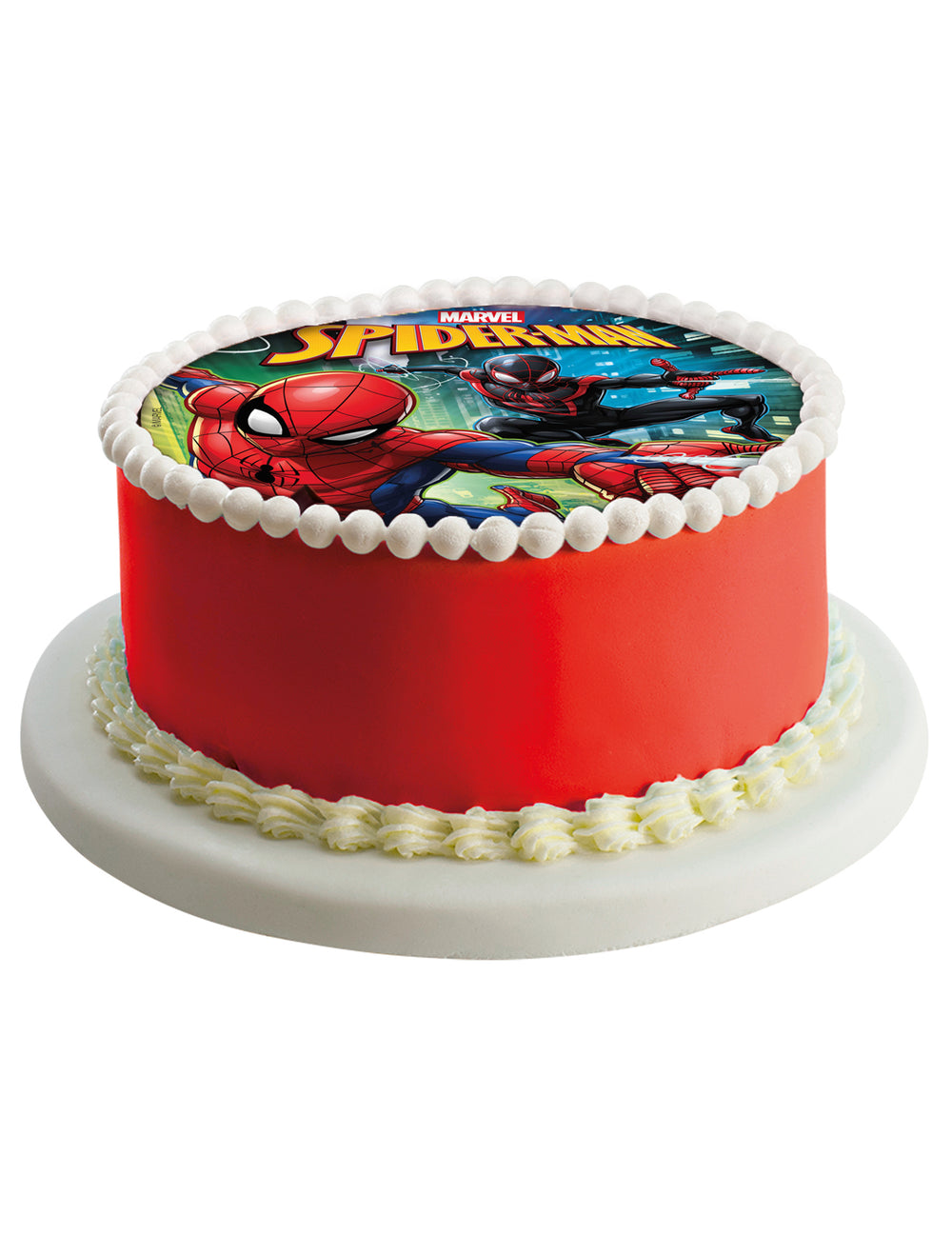 Mise en situation sur un gâteau du disque azyme Spiderman New Generation