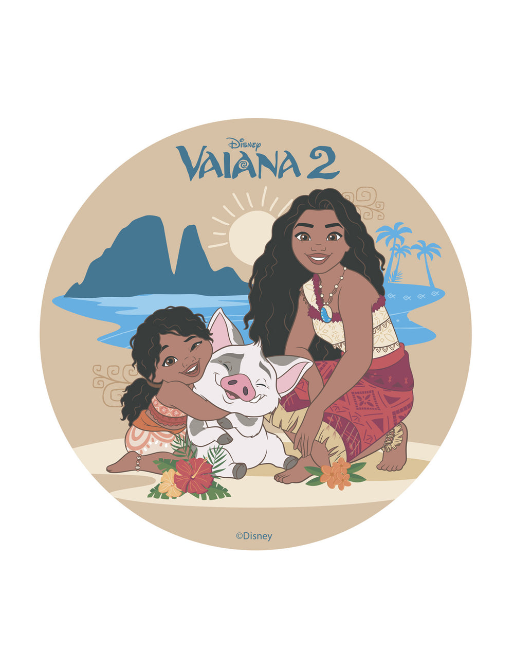 Disque azyme Vaiana 2 pour enfant beige avec Vaiana sa sœur et Pua