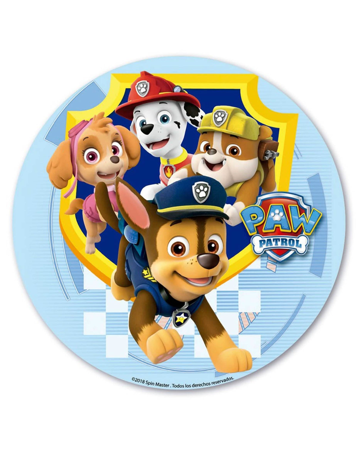 Zuckerscheibe Pat'Patrouille für Himmelblauer Kuchen mit Chase, Marshall, Skye und Rubble