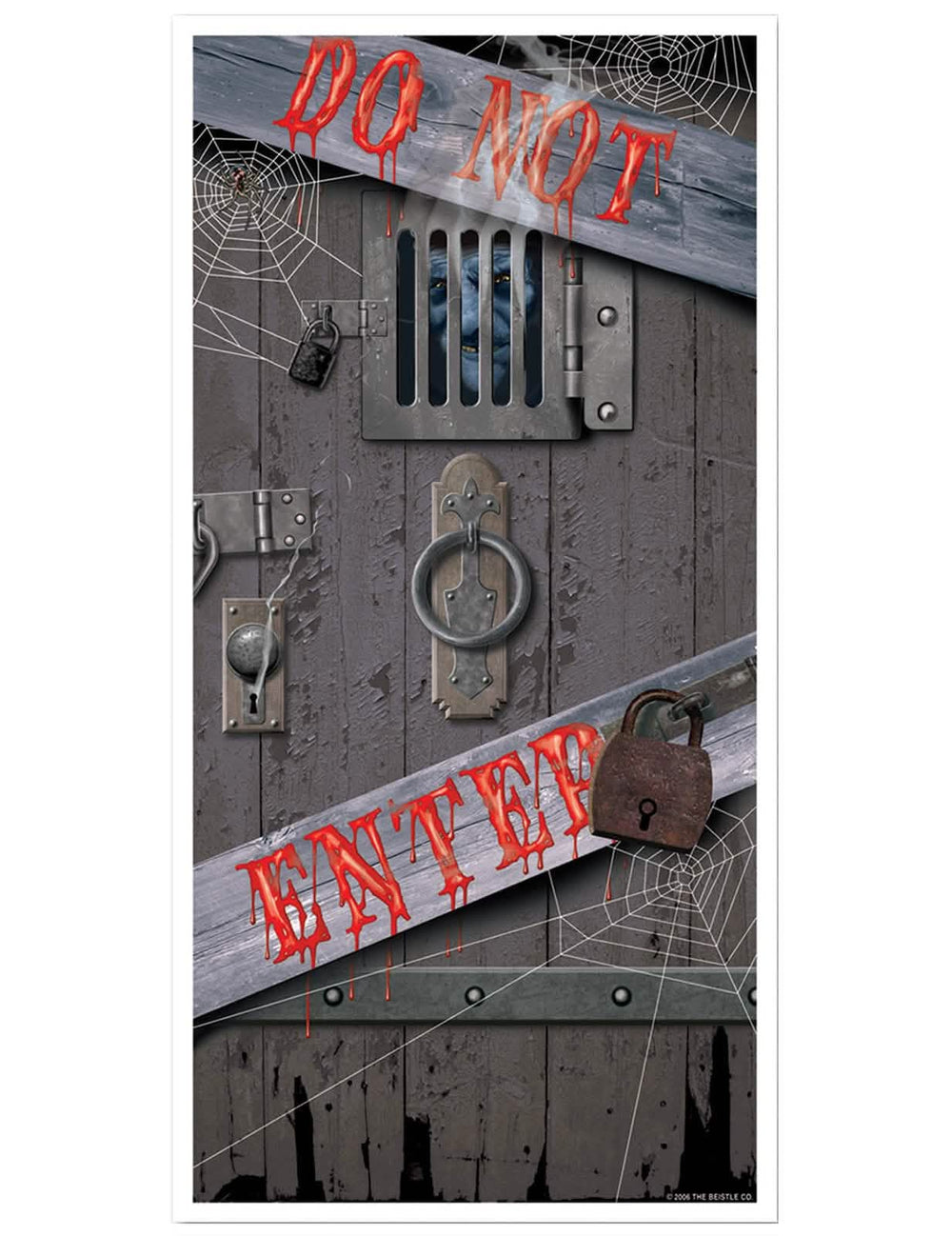 Décoration pour porte Do Not Enter pour Halloween gris avec lettrage rouge sanglant et visage monstrueux