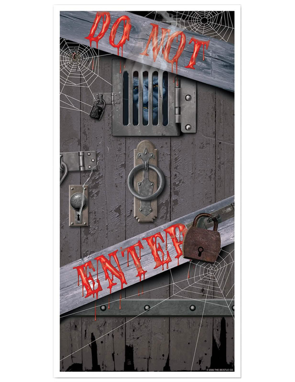 Décoration pour porte Do Not Enter pour Halloween gris avec lettrage rouge sanglant et visage monstrueux