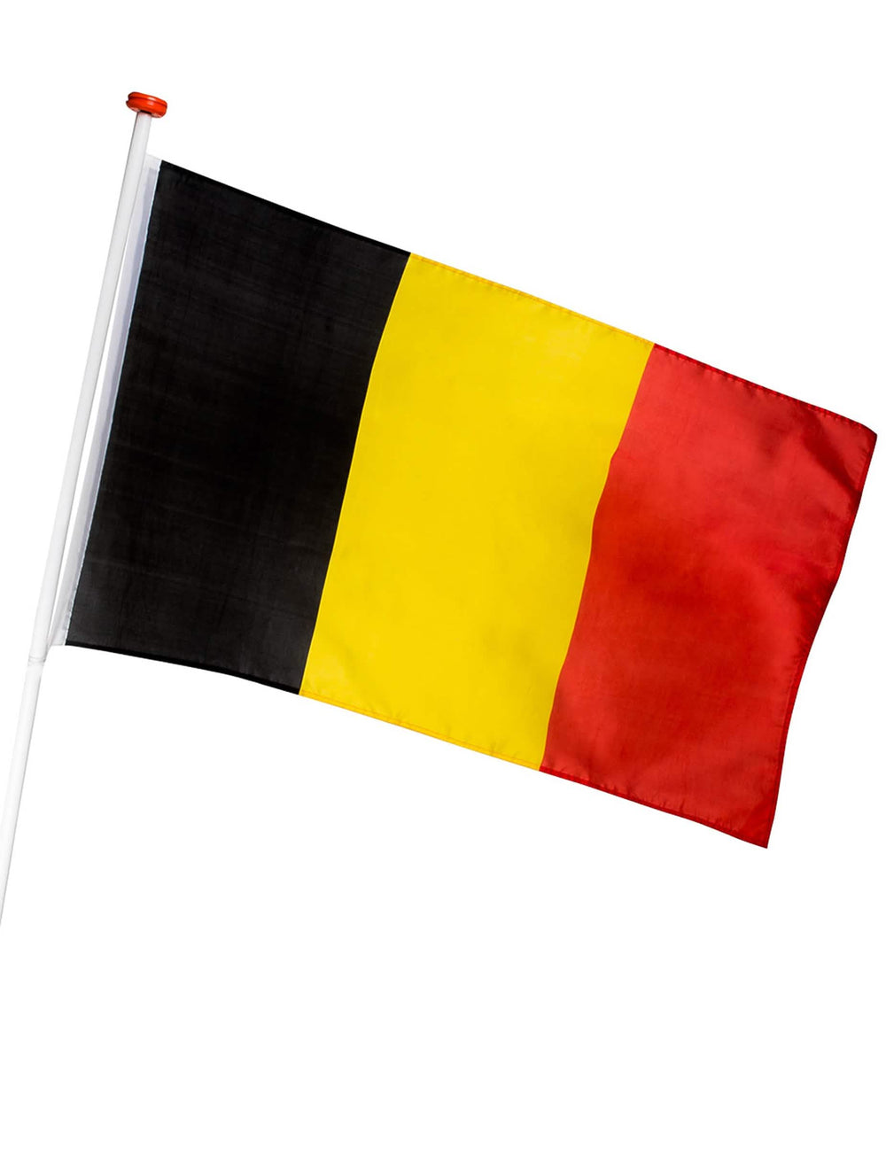 Drapeau Belgique pour supporter noir jaune et rouge avec hampe