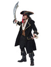 Déguisement de pirate Deluxe pour homme noir avec manteau long et chapeau tricorne