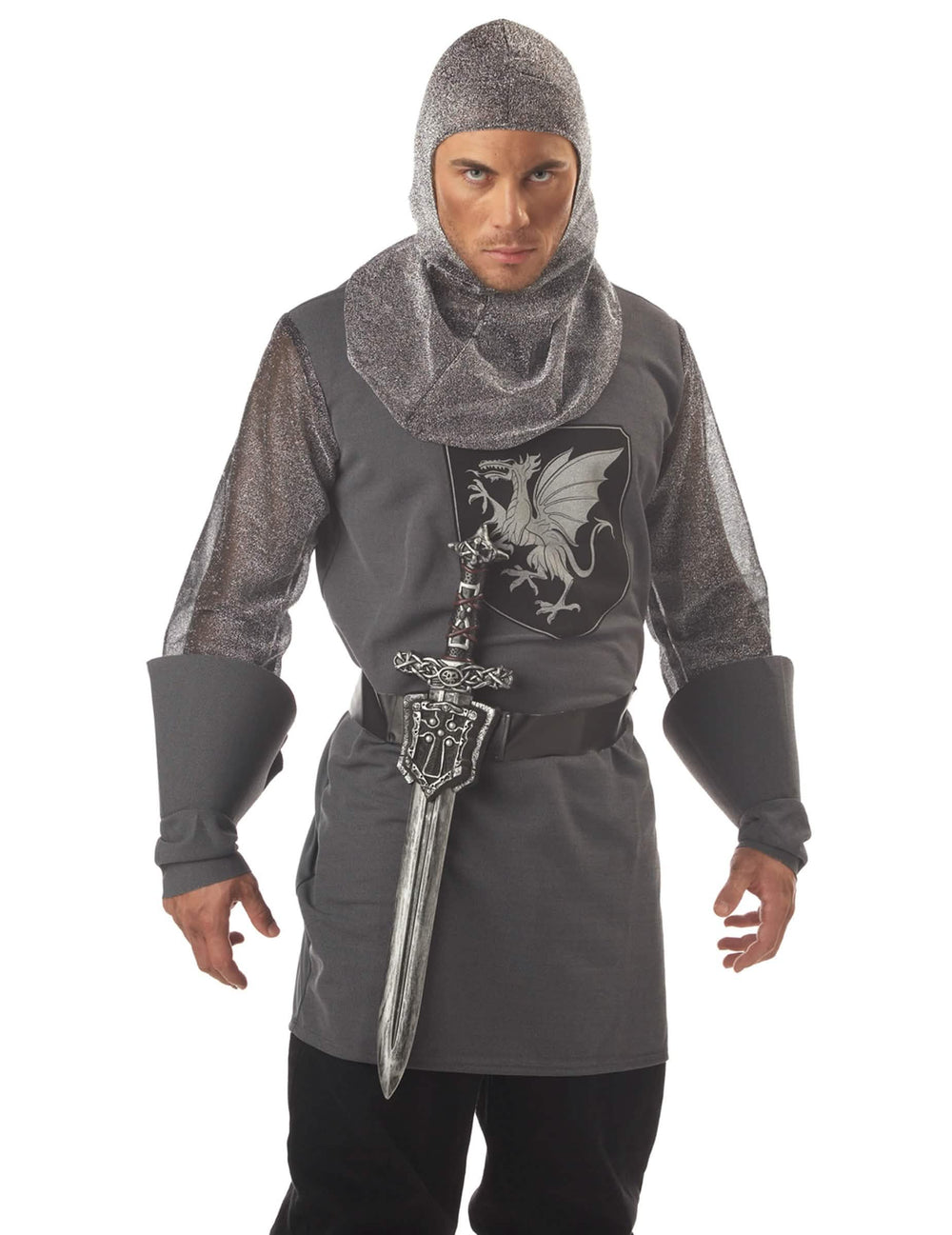 Vue de face de l'épée de chevalier en plastique et ceinture
