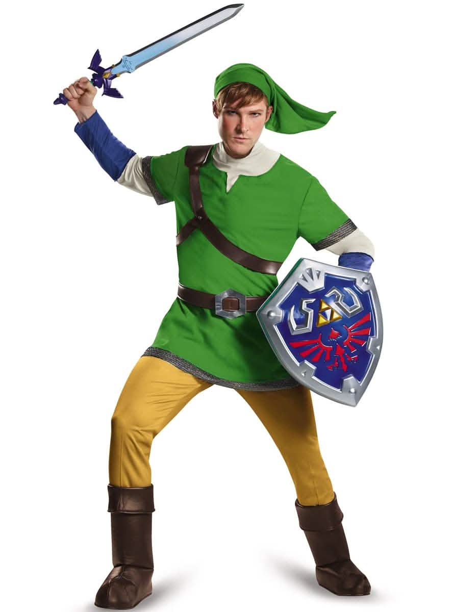 Szene mit Link-Kostüm und Schild des Schwerts - Legend of Zelda