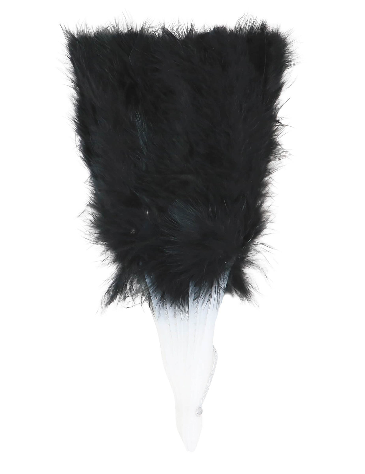 Vue fermée de l'éventail à plumes noires pour femme