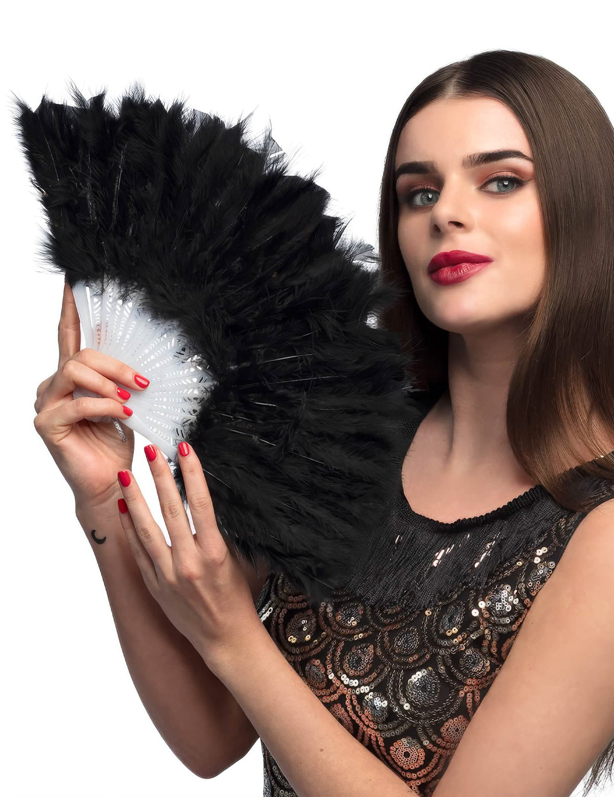 Eventail à plumes pour femme noir