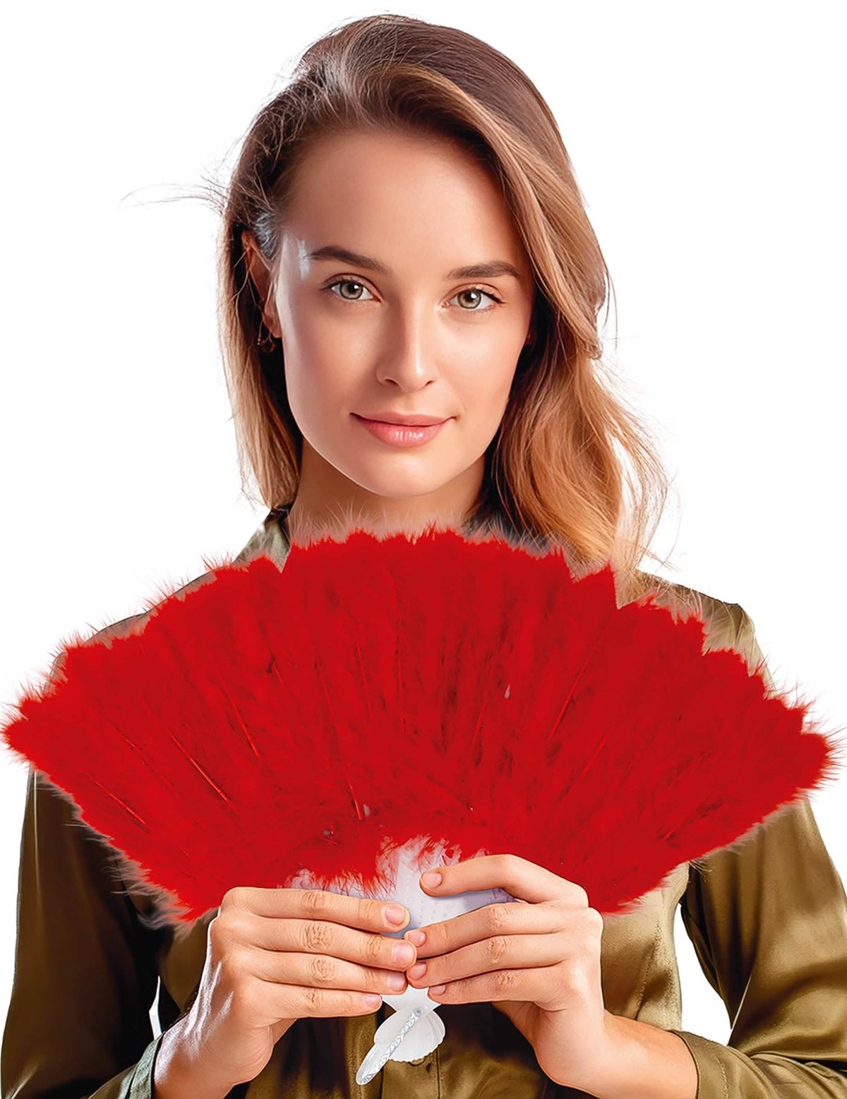 Fächer mit Federn für Damen Rot