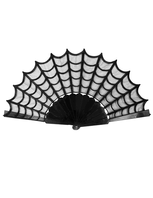 Gothic Fächer mit Spinnennetz Accessoire schwarz