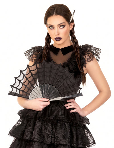 Gothic Fächer mit Spinnennetz Accessoire schwarz