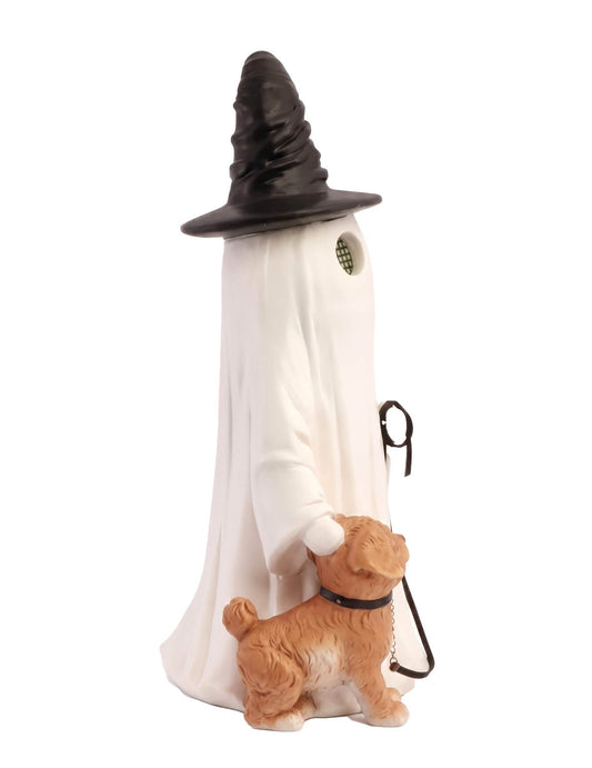 Halloween Deko-Gespenst Summerween aus Harz mit LED-Augen und Hund 45,5cm