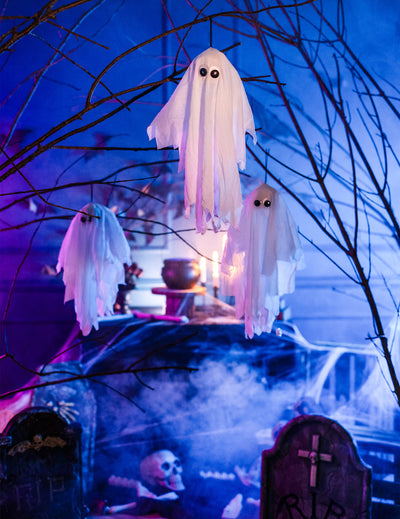 Horror-Hängedekoration animierter Geist Halloween weiß-schwarz 48 cm 