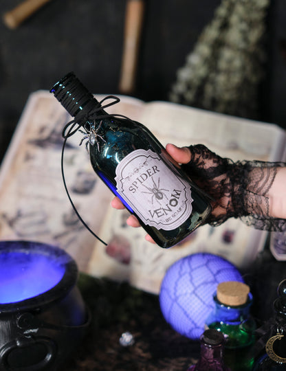 Schauriges Spinnen-Gift Phiole Partydekoration für Halloween grün 22 cm