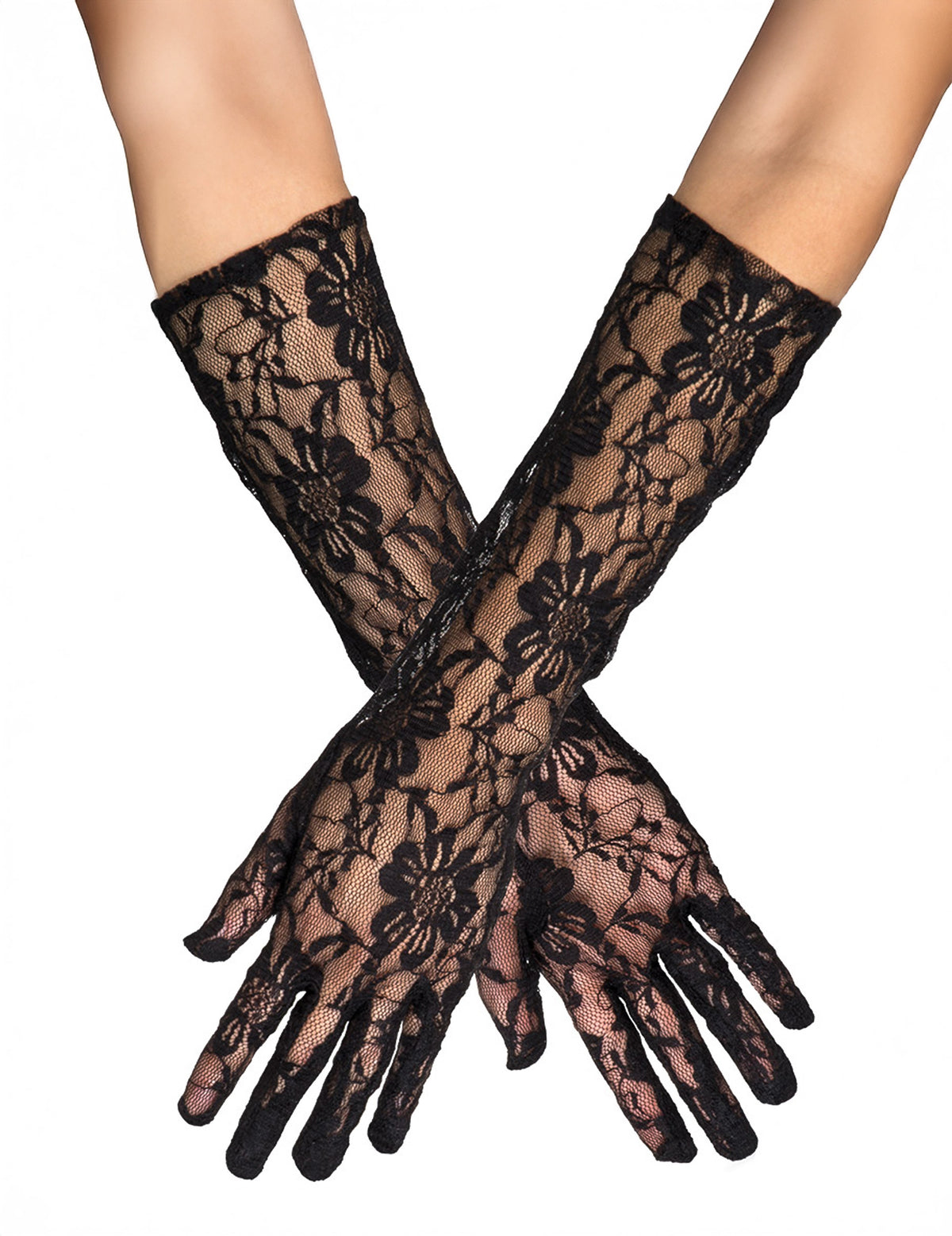 Vue d'ensemble de la paire de gants en dentelle pour adulte noir