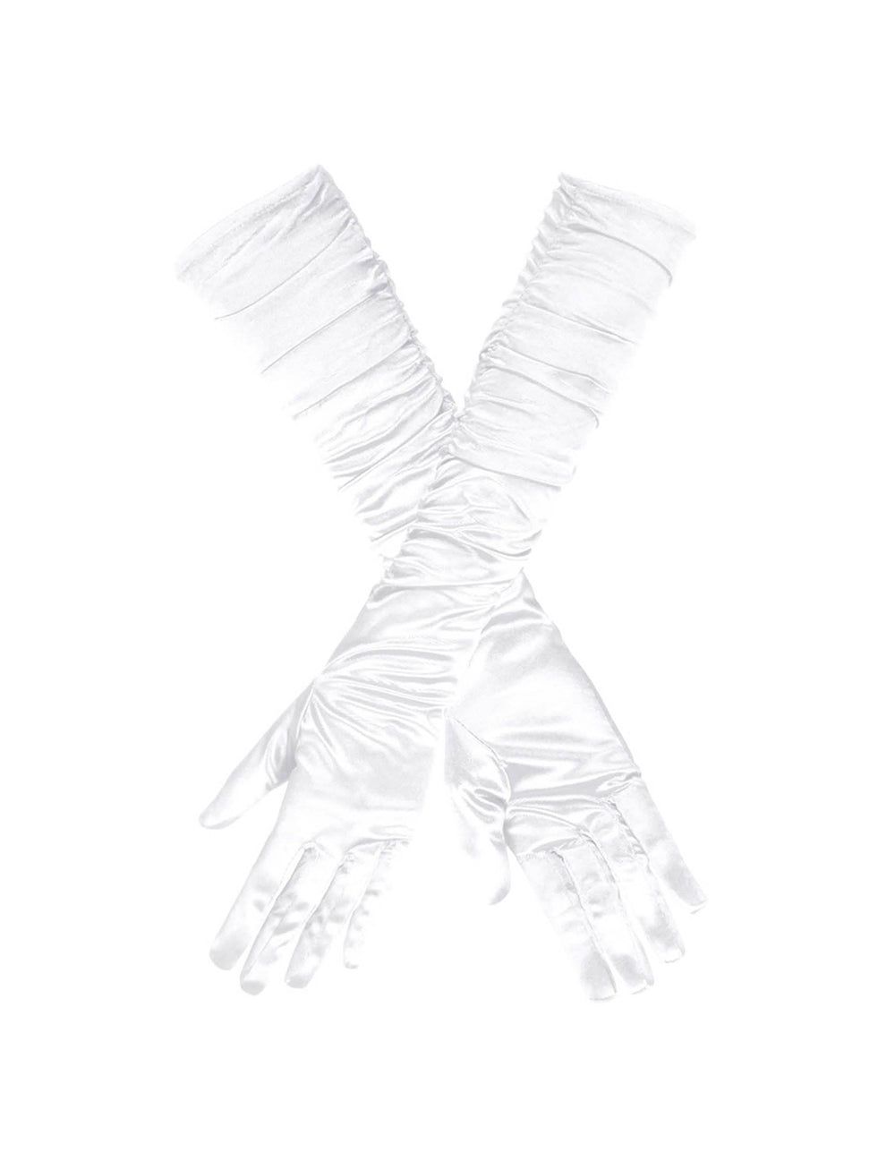 Flache Ansicht der langen satinierten Damen-Handschuhe