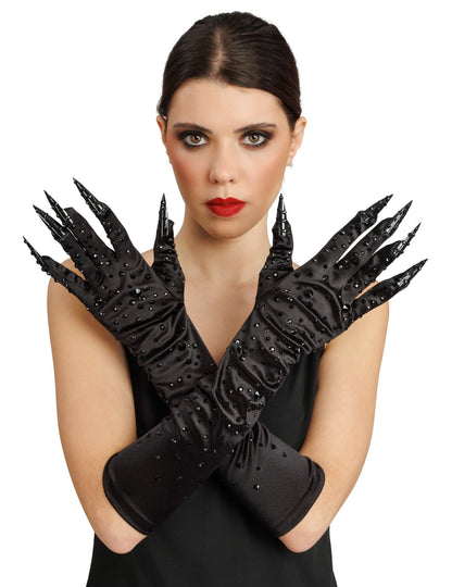 Lange Handschuhe schwarz mit Strass und FingernÃ¤geln