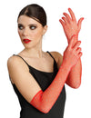 Lange Netz-Handschuhe rot mit Strassbesatz