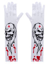 Gants zombie ensanglantés pour adulte blancs avec motif de crâne