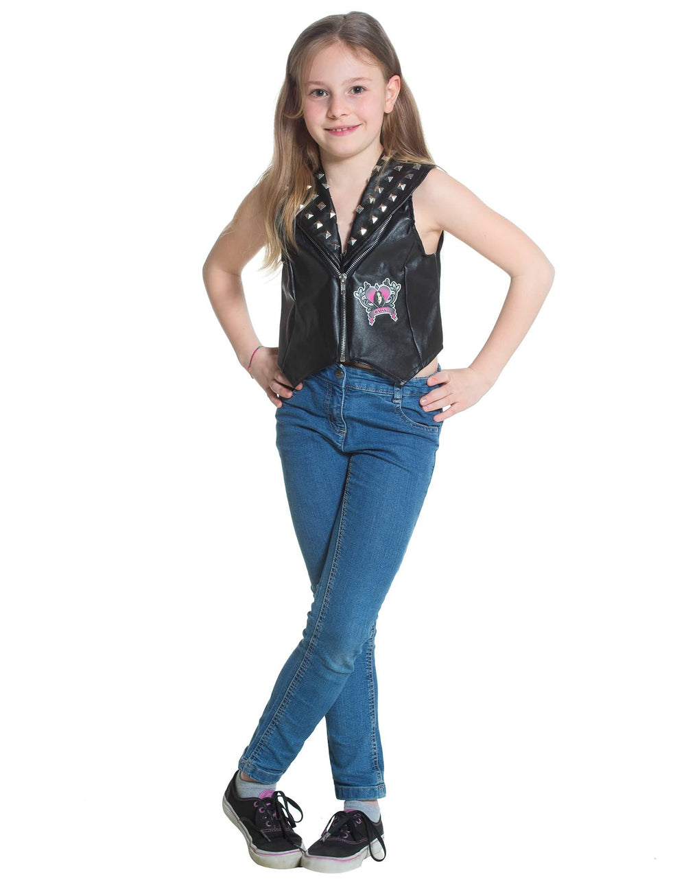 Gilet Daisy Chica Vampiro für Mädchen Schwarz mit Nieten und Aufnäher