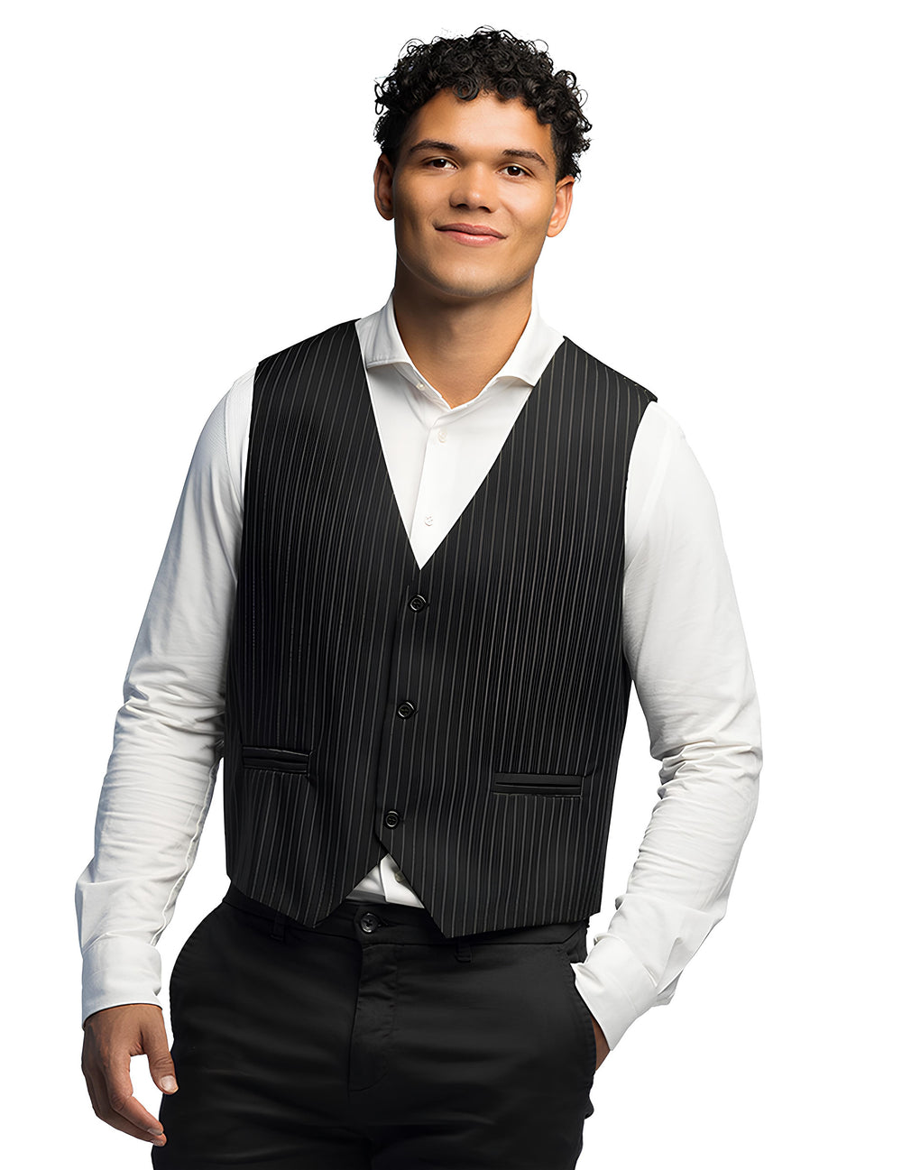 Gilet rayé pour homme noir à fines rayures blanches