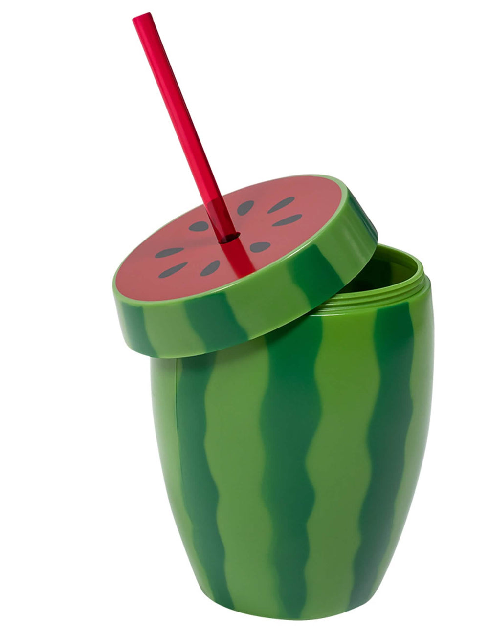 Gobelet pastèque avec paille pour fête vert et rouge