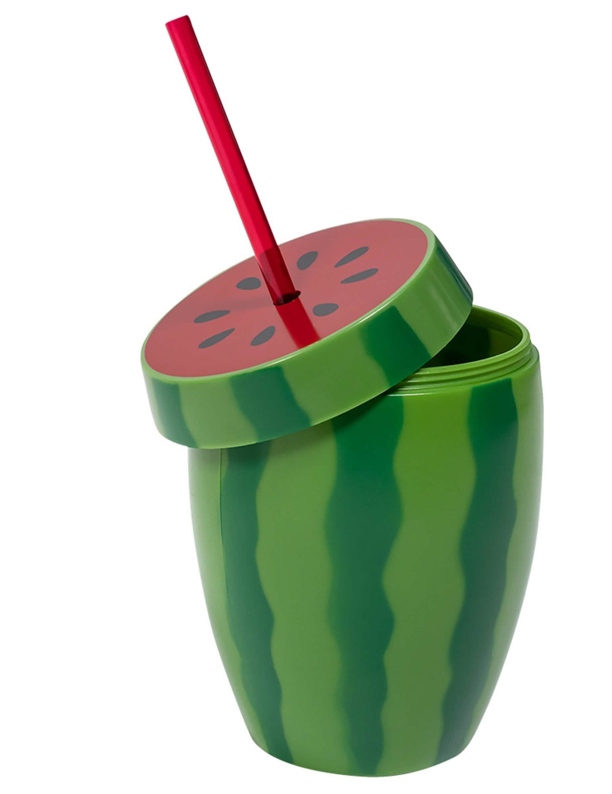Gobelet pastèque avec paille pour fête vert et rouge