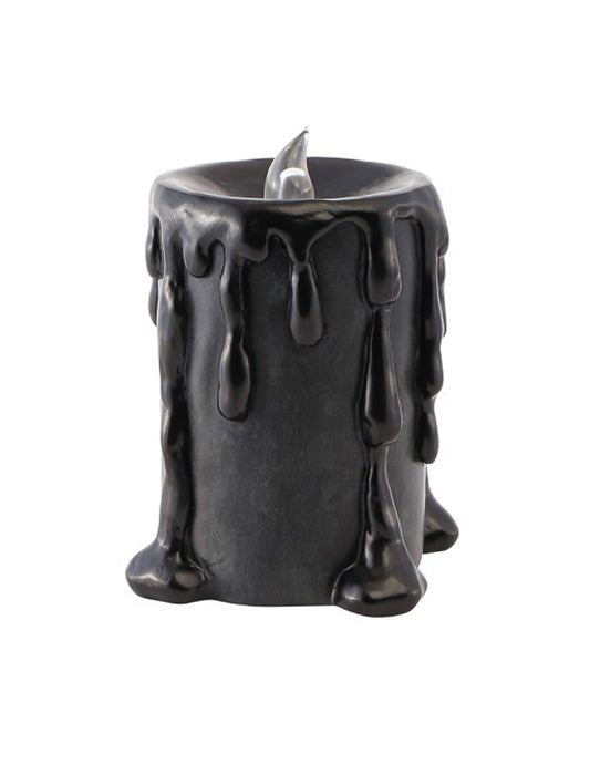 GroÃŸe LED-Kerze schwarz aus Resin 10 x 8,5 x 12 cm - Halloween Deko