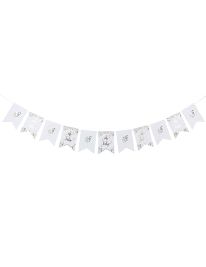 Vue d'ensemble de la guirlande de fanions Oh Baby végétal pour baby shower