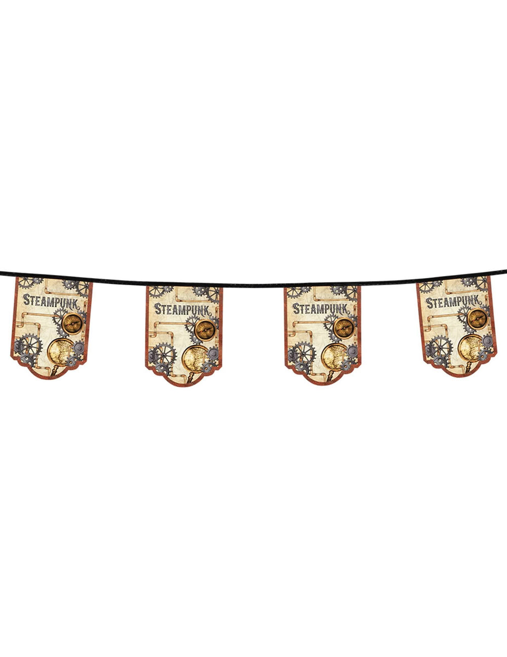 Detail zu den Abmessungen eines Wimpels der 11-Wimpel-Girlande aus Karton Steampunk