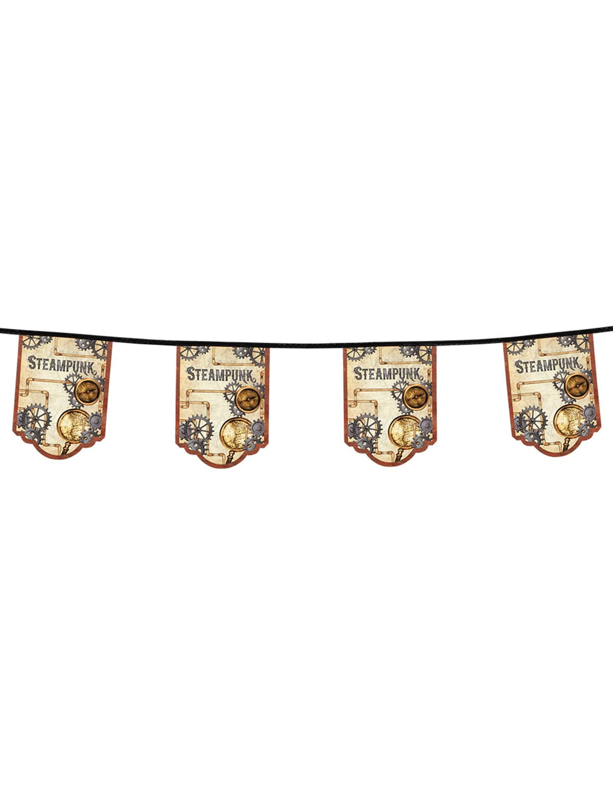 Detail zu den Abmessungen eines Wimpels der 11-Wimpel-Girlande aus Karton Steampunk
